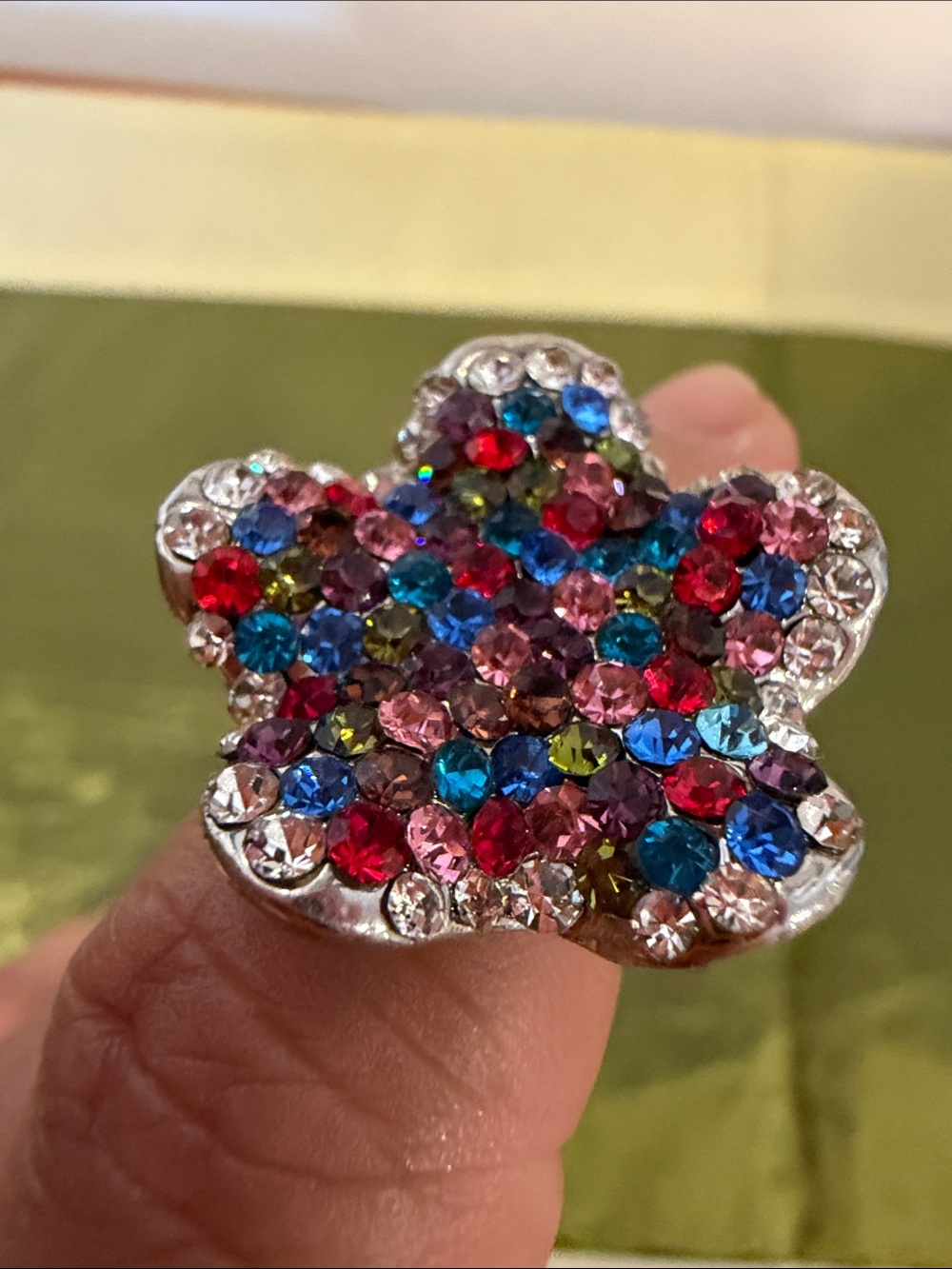 Multicolor Crystal Flower Cocktail Ring - Women Jewelry